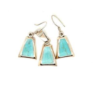 925 Silver Mexico Turquoise Color Earrings & Pendant Set